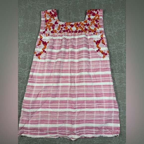J. Marie Pink Embroidered Mini Sleeveless Pink Striped Dress Size Small - Picture 5 of 8